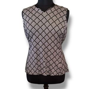 NIC+ZOE Geometric Peplum Sleeveless Blouse - XL Black/ White